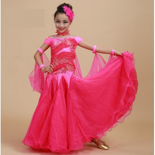 Yellow red turquoise Children Standard Ballroom Dance Competition Dresses Waltz/Tango Dresses Kids For Sale Girls Jazz Dance Costumes